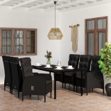 VidaXL Set de masă pentru grădină, 7 piese, cu perne, negru