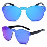 Ochelari de Soare, Zamo, Buzios Azul, Protectie UV400, Model Cateye, Rame Negre, Lentile Albastre, Plastic, Albastru