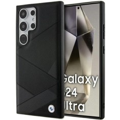 Husa pentru Samsung Galaxy S24 Ultra - BMW Natural Signature Leather Crossing Lines Pattern (BMHCS24L23RCGPK) - Black foto