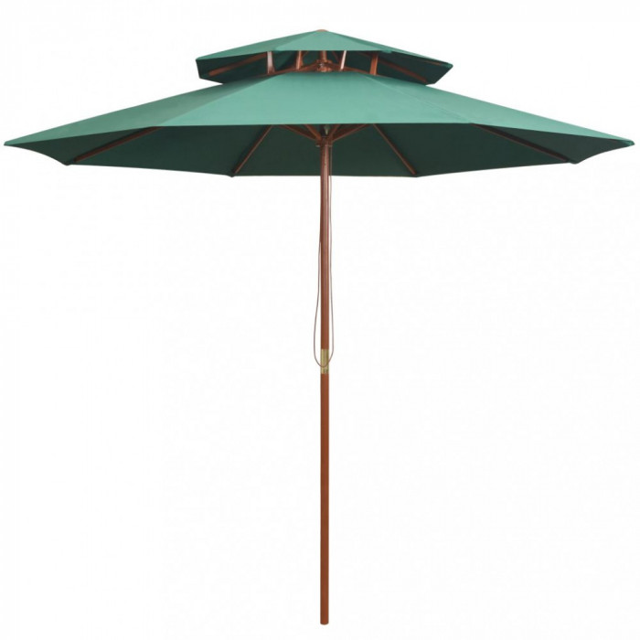 Umbrelă de soare dublă, 270x270 cm, st&acirc;lp de lemn, verde