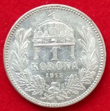 (A353) MONEDA ARGINT UNGARIA - 1 KORONA 1915, FRANZ JOSEPH, STARE FRUMOASA, LUCIU DE BATERE