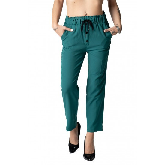 Pantaloni Dama Savannah Cu Elastic In Talie, Verde Inchis