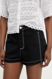 Answear Lab pantaloni scurti jeans femei, culoarea negru, neted, high waist