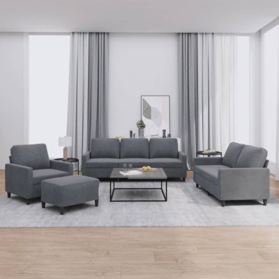 vidaXL Set de canapele cu perne, 4 piese, gri &amp;icirc;nchis, catifea foto