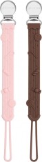 Set de 2 suporturi cu clema pentru suzeta bebelusului Cldy, silicon, roz/maro, 23 cm