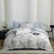 Lenjerie de lux pentru pat dublu,bumbac finet,6 piese,cearceaf cu elastic,alba bleu,imprimeu cu floricele gri-A1014