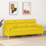 Gossi canapea cu 3 locuri cu pernute, galben deschis, 180 cm, textil