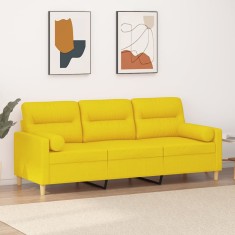 vidaXL Canapea cu 3 locuri cu pernuțe, galben deschis, 180 cm, textil 3200834