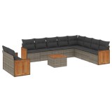 Set canapele de gradina cu perne, 11 piese, gri, poliratan