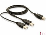 Cablu USB 2.0 Y alimentare 2 x USB tip A la USB tip B T-T 1m, 82394, Delock