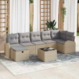 Set de sofa pentru grădină 8 piese cu perne bej din ratan poli