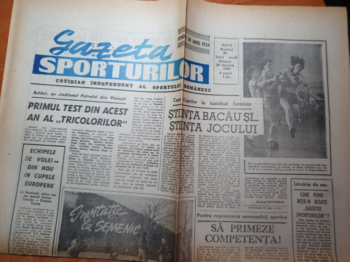 gazeta sporturilor 24 ianuarie 1990-stadionul petrolul ploiesti-echipa nationala