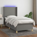 vidaXL Pat cu arcuri, saltea și LED, gri &icirc;nchis, 90x200 cm, textil