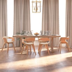 vidaXL Scaun de bucatarie, 6 buc., crem piele ecologica ?i lemn curbat foto