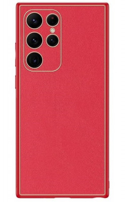 Husa eleganta din piele ecologica pentru Samsung Galaxy S23 Ultra cu accente aurii, Rosu foto