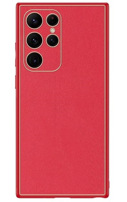 Husa eleganta din piele ecologica pentru Samsung Galaxy S23 Ultra cu accente aurii, Rosu