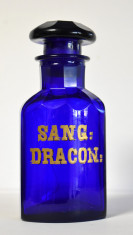 Sticla veche de farmacie Sang Dragon/Sange de Dragon - albastru cobalt - sec.XIX foto