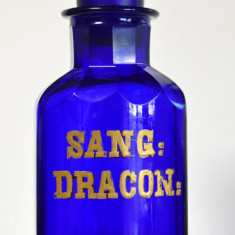 Sticla veche de farmacie Sang Dragon/Sange de Dragon - albastru cobalt - sec.XIX