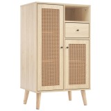 Comodă Modernă &icirc;n Stil cu 2 Uși din Rattan și 1 Sertar, Spațiu Generos de Depozitare, 60x40x101 cm, pentru Bucătărie sau Living, Culoare naturală