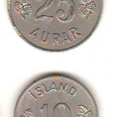 SV * Islanda LOT 10 + 25 AURAR 1962 AUNC+ cu luciu monetarie