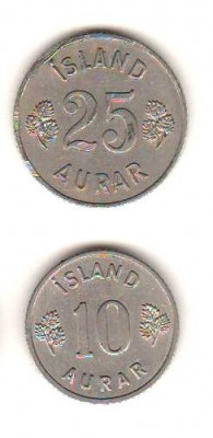 SV * Islanda LOT 10 + 25 AURAR 1962 AUNC+ cu luciu monetarie foto