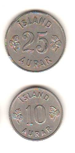 SV * Islanda LOT 10 + 25 AURAR 1962 AUNC+ cu luciu monetarie