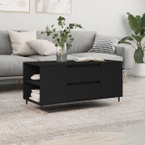 Masuta cafea Gossi neagra 102x44.5x50cm, lemn prelucrat, metal, 2 sertare, 4 compartimente, blat robust