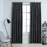 Gossi draperii opace cu carlige, 2 buc., antracit, 140x245cm, catifea