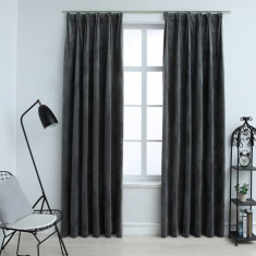 vidaXL Draperii opace cu cârlige, 2 buc., antracit, 140x245cm, catifea