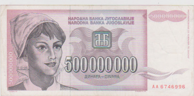 BANCNOTA 500000000 DINARI 1993 JUGOSLAVIA /F foto