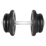 Gantera 22 kg, set 6 discuri, argintiu/negru, din otel, sigurantele incluse in set, 35x22x22cm, DHS