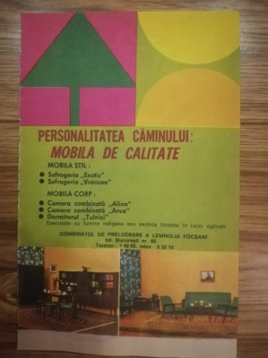1977 Reclamă Combinat prelucrarea lemnului FOCSANI comunism VRANCEA mobila 19x12 foto