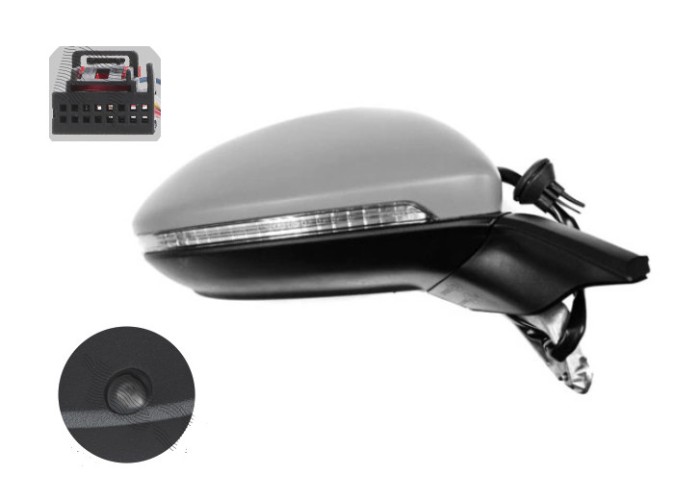 Oglinda exterioara Volkswagen Golf Viii, 11.2019-, montare dreapta, reglaj electric; carcasa grunduita; incalzit; sticla convexa; geam cromat; memori