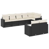 Set mobilier de gradina cu perne, 8 piese, negru, poliratan