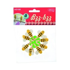 Albinute din Lemn Bzz-Bzz DACO, 43x40 mm, 8 Buc/Set, Galben/Negru, Carlige cu Albinute, Albinute Carlige, Albinute din Lemn Galbene, Cralig din Lemn c foto