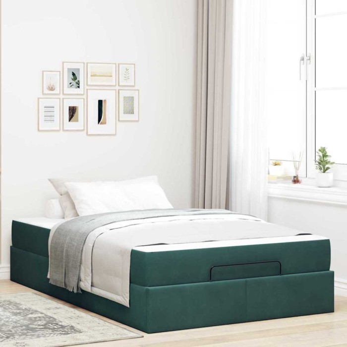 vidaXL Cadru de pat cu saltea Verde &icirc;nchis 120 x 190 cm Catifea 3399549