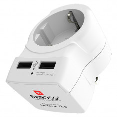 Adaptor priza Shuko US Skross, 200 W, 220-240 V, 2 x USB, Alb