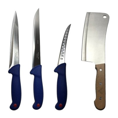 Set profesional de macelarie, transat, injunghiat, dezosat, filetat, satar, 3 cutite otel carbon foto