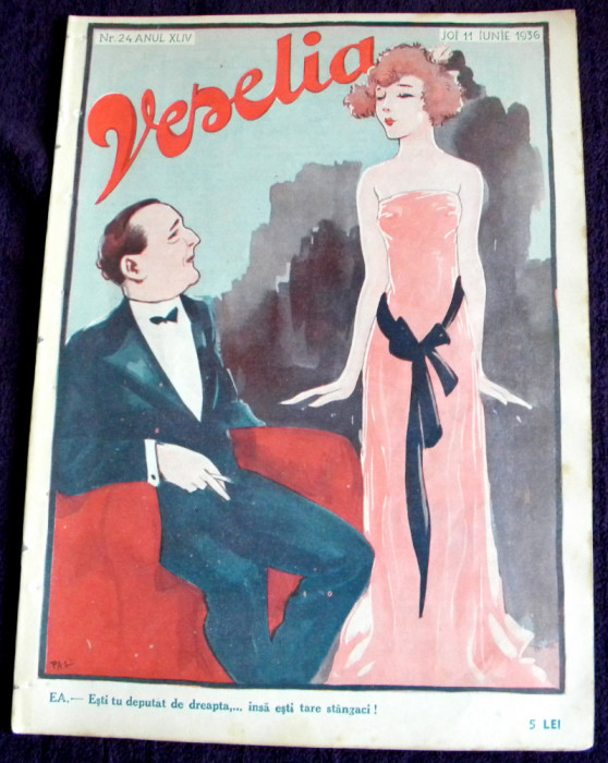Revista &rdquo;VESELIA&rdquo; &ndash; Nr. 24 / 1936, ilustratii erotice art deco, ilustrator PAL