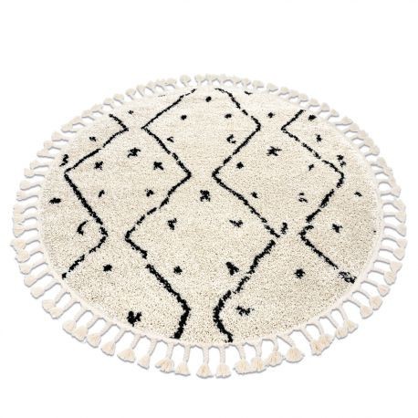 Covor Berber TETUAN B751 cerc zigzag cremă Franjuri shaggy, cerc 120 cm