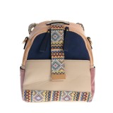 Rucsac versatil bej cu accente navy si imprimeu etnic