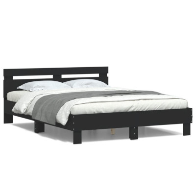 vidaXL Cadru de pat cu tăblie și LED, negru, 140x200 cm foto