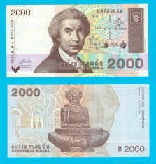 Croatia (p#23) 2.000 Dinara 1992 UNC &amp;#039;Glagolica&amp;#039; serie: B4742639 foto