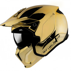 Casca pentru scuter - motocicleta MT Streetfighter SV A9 auriu cromat lucios (ochelari soare integrati) – masca (protectie) barbie si cozoroc detasabi