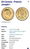 MONEDA AUR 900 - 20 CORONA 1915 - Francis Joseph I - 6.77g !
