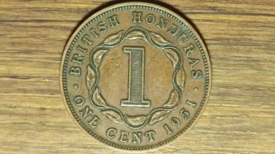 Honduras Britanic ante Belize - raritate coloniala - 1 cent 1951 bronz - George VI - tiraj 100k - script fara &amp;quot;King and Emperor&amp;quot; foto