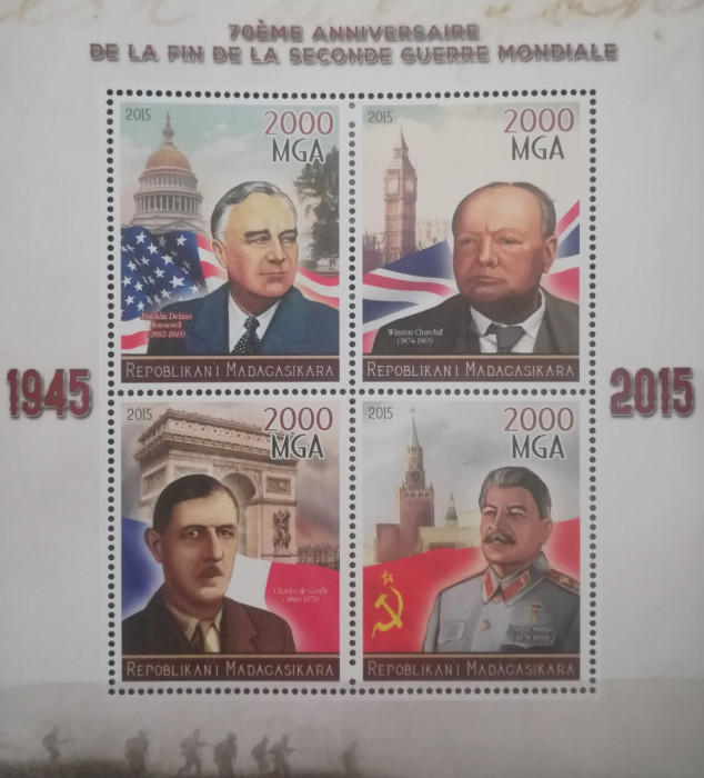 BC598, Madagascar 2015, set colita+bloc-personalitati al II-lea razboi mondial