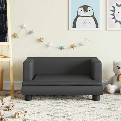 vidaXL Canapea pentru copii, negru, 60x40x30 cm, piele ecologică foto