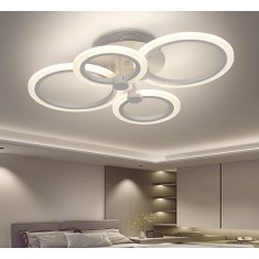 Lustra LED 72W, 5040 lumeni, 4 cercuri, alb, telecomanda, aplicatie telefon, lumina/rece/calda/neutra, intensitate reglabila
