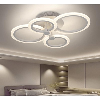 Lustra LED 72W, 5040 lumeni, 4 cercuri, alb, telecomanda, aplicatie telefon, lumina/rece/calda/neutra, intensitate reglabila foto